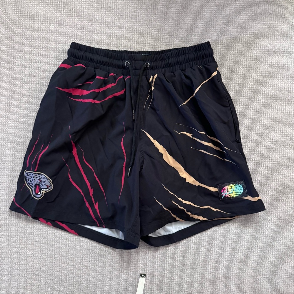 Slunks Men's Black Athletic Shorts with Red and Tan Claw Accents men XS